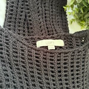 LOFT Gray Cowl Neck Sweater with Ribbed Texture